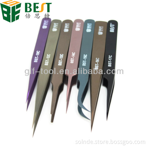 curved straight slanted fine point fancy tweezers for mobile phone/laptop/computer repair